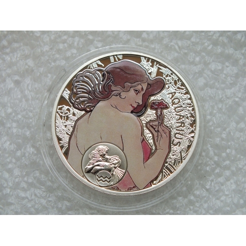 1 доллар Альфонс Муха Знак Зодиака 2010 год Ниуэ серебро 925 Водолей