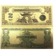 Золотая банкнота Сертификат Серебряный 2 Доллара США