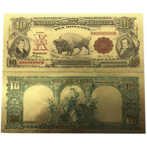 Золотая банкнота Сертификат Серебряные 10 Долларов США БИЗОН