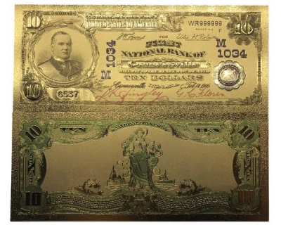 Золотая банкнота 10 Долларов Чарльстон США
