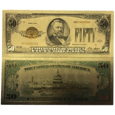 Золотая банкнота Сертификат 50 Долларов США