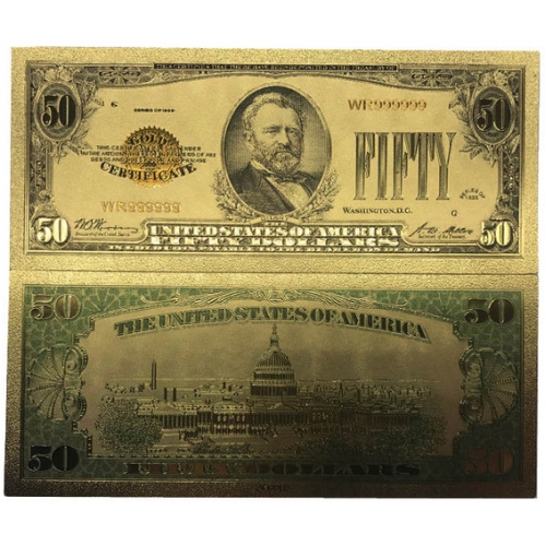 Золотая банкнота Сертификат 50 Долларов США