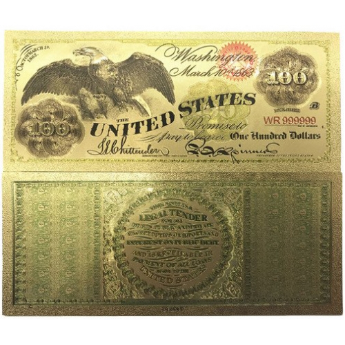 Золотая банкнота Сертификат 100 долларов США Орел