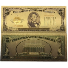 Золотая банкнота Сертификат 5 Долларов США