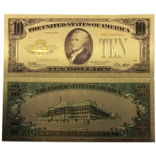 Золотая банкнота Сертификат 10 Долларов США