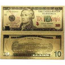 Золотая банкнота 10 Долларов США