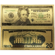 Золотая банкнота 20 Долларов США