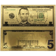 Золотая банкнота 5 Долларов США