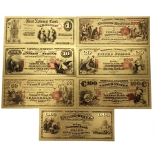 Золотые банкноты Сертификат национального банка 1-1000 долларов США 