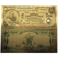 Золотая банкнота 10 Долларов Чарльстон США